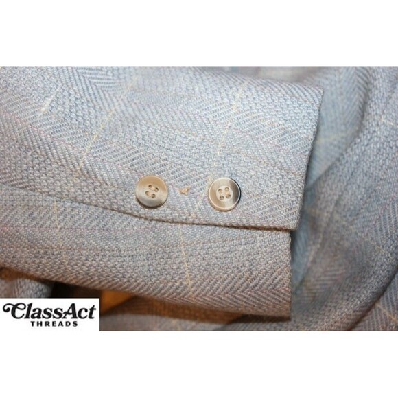 Bill Blass Jacket Blazer Sport Coat Blue glen plaid 2 btn Tweed 42L - Picture 8 of 8